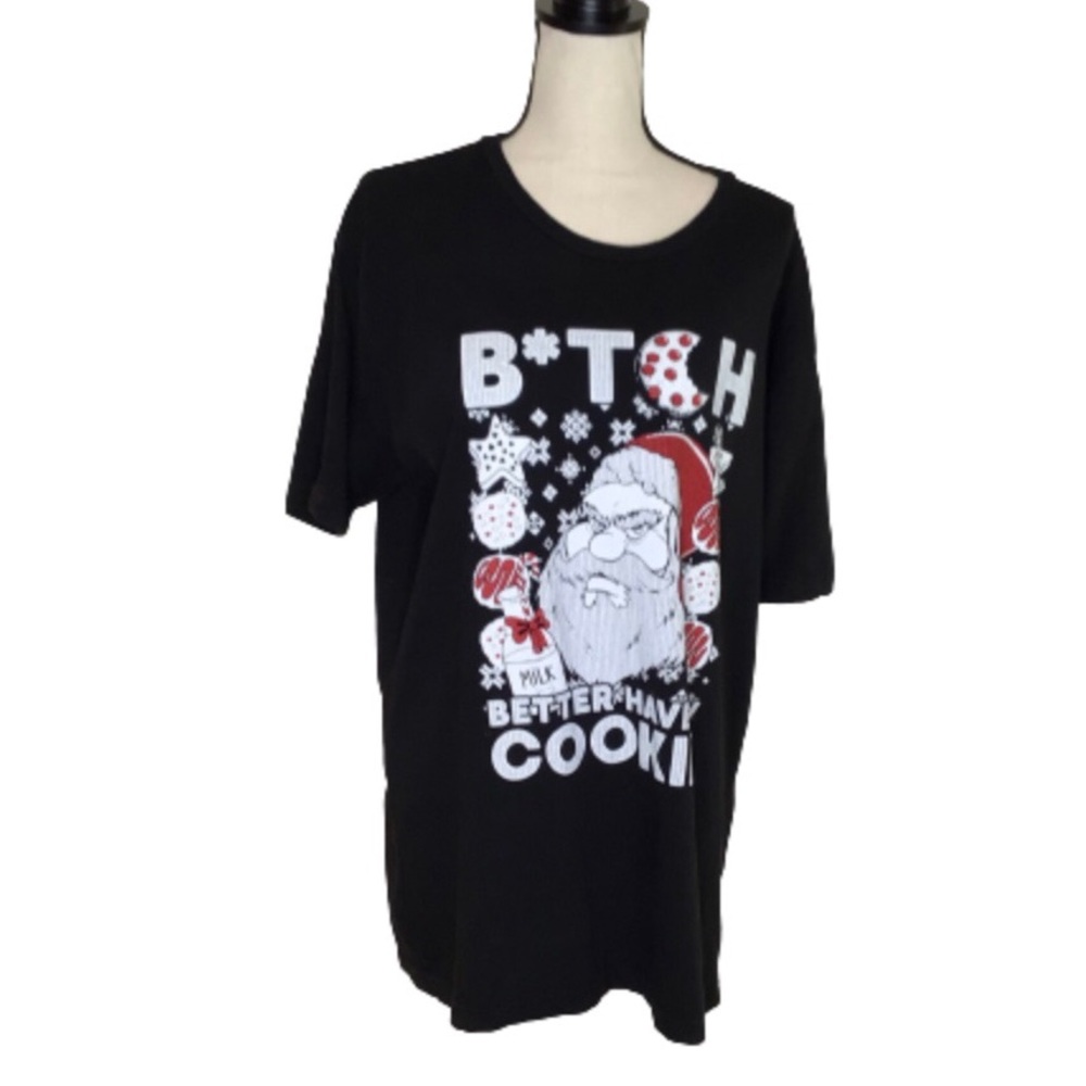 Royal Apparel Black Crewneck T-Shirt B*TCH Better Have Cookies Santa Graphic XL